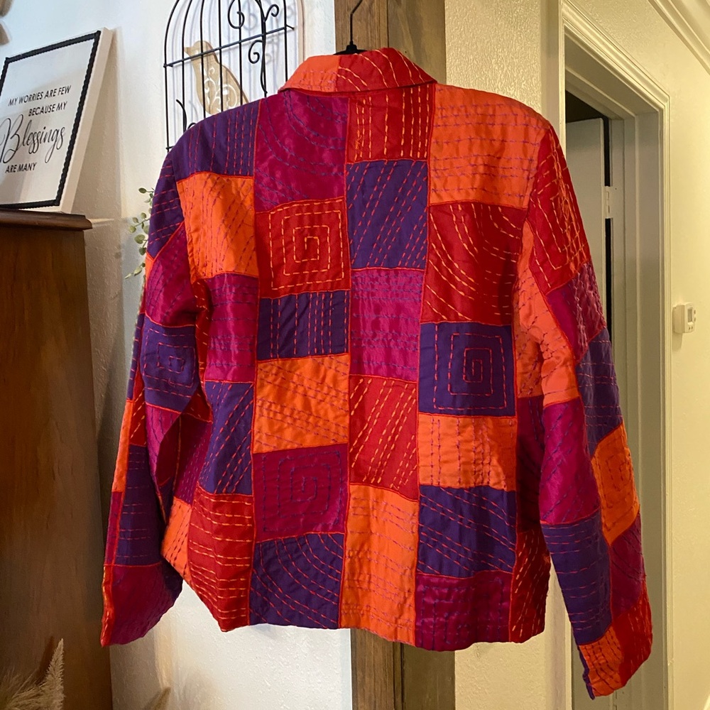 New Directions Multicolor Patchwork Bomber Jacket - image 2